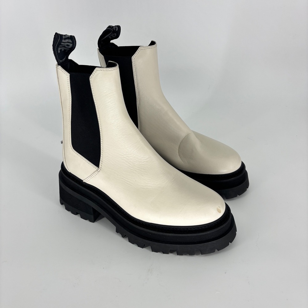 Zadig & Voltaire Ride Chelsea Boots Ice White Women Size 36 Leather Lug Sole